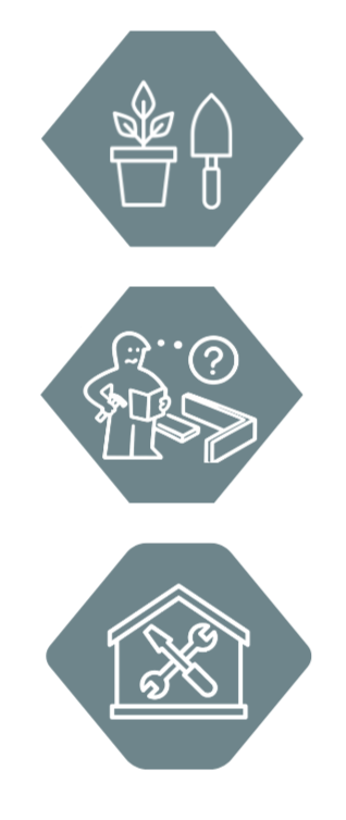 Odd Jobs McLean - Icons representing gardening, DIY home improvement, and repairs.
