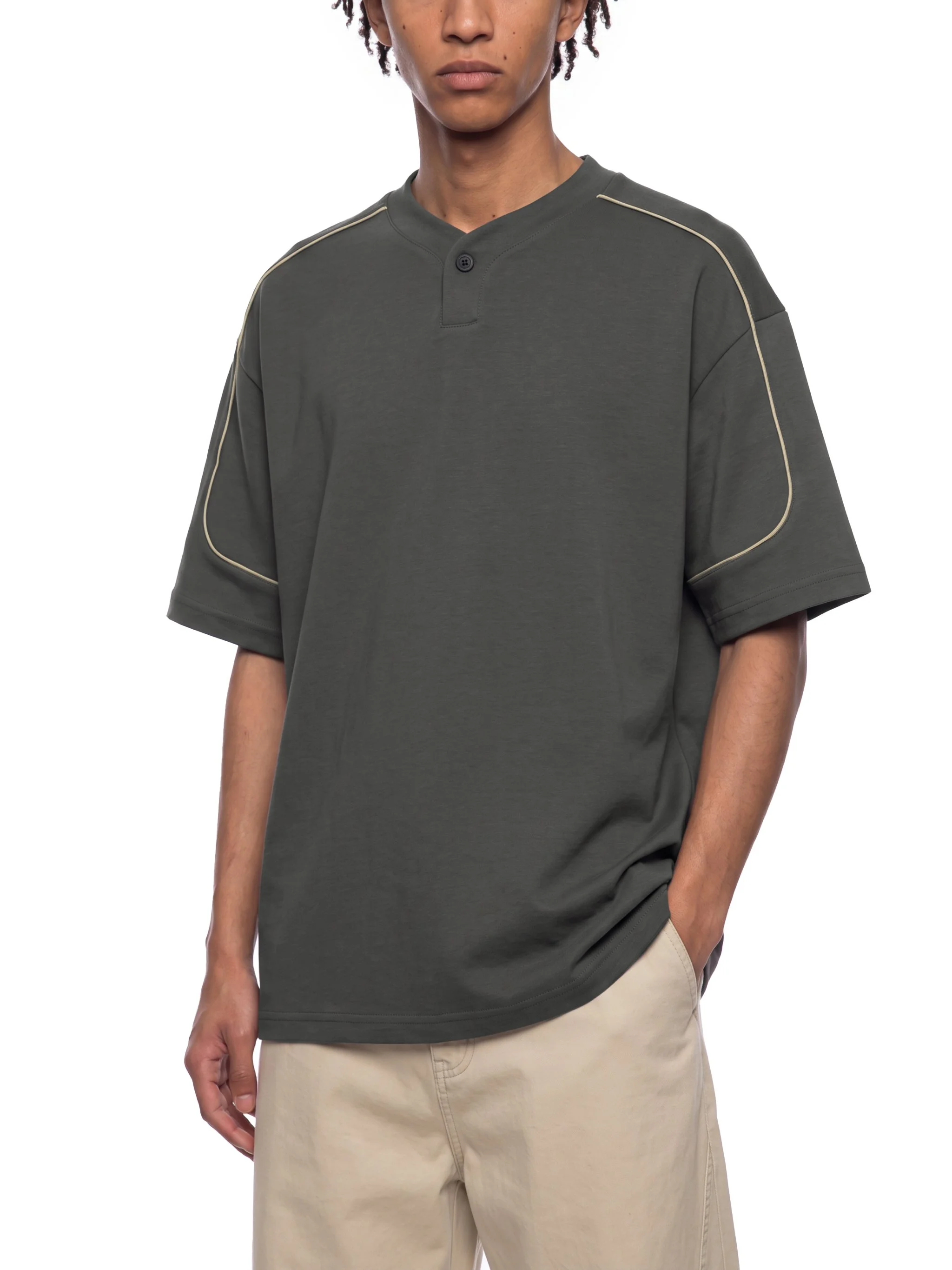 Oversized Piping Henley T-Shirt