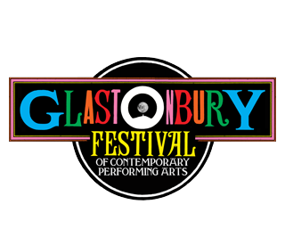 Colorful text graphic for Glasconbury Festival of Contemporary Performing Arts, with the event name in multicolored letters and a black background.