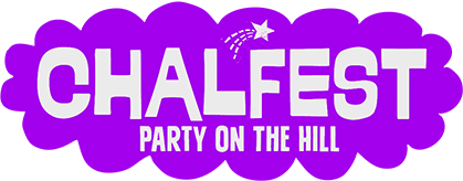 Purple logo with white and purple text that reads 'Chalfest Party on the Hill' and features a shooting star graphic.