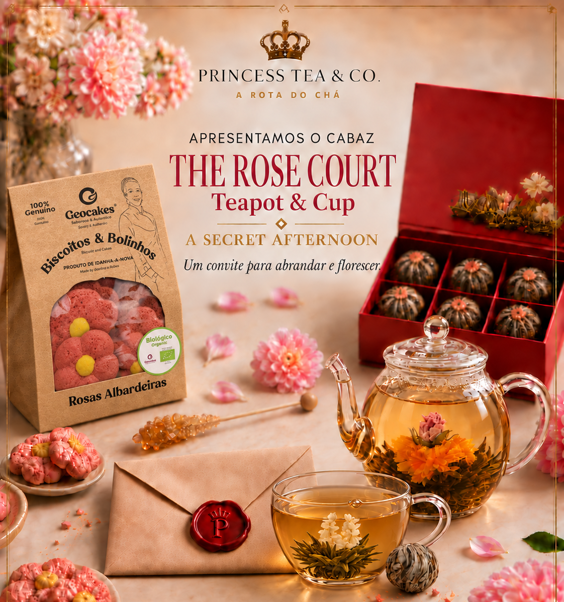 The Rose Court - Flores de Chá com Bule e Chávena