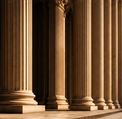 Classical architectural columns representing TJA Companies' long-term approach to building value