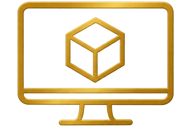 Digital products and digital assets represented by a gold 3D cube
