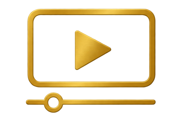 Digital media assets represented by a gold video player icon