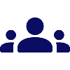 Icon of three people depicted with simple blue silhouettes.