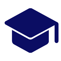 Icon of a graduation cap in dark blue