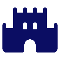 Blue castle icon with battlements and archway