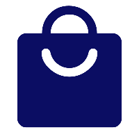 Silhouette of a shopping bag with handles, dark blue in color.