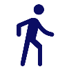 A simple blue icon of a walking person