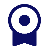 Icon of a blue award ribbon or medal.