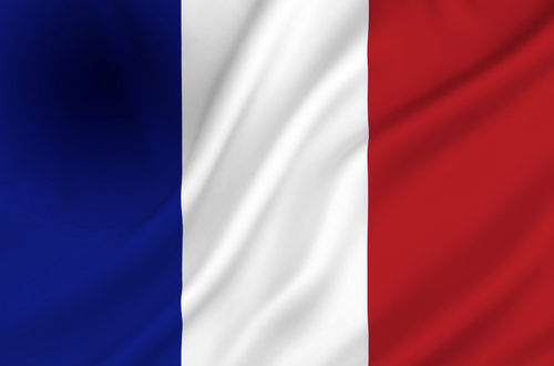 The French flag with vertical blue, white, and red stripes.