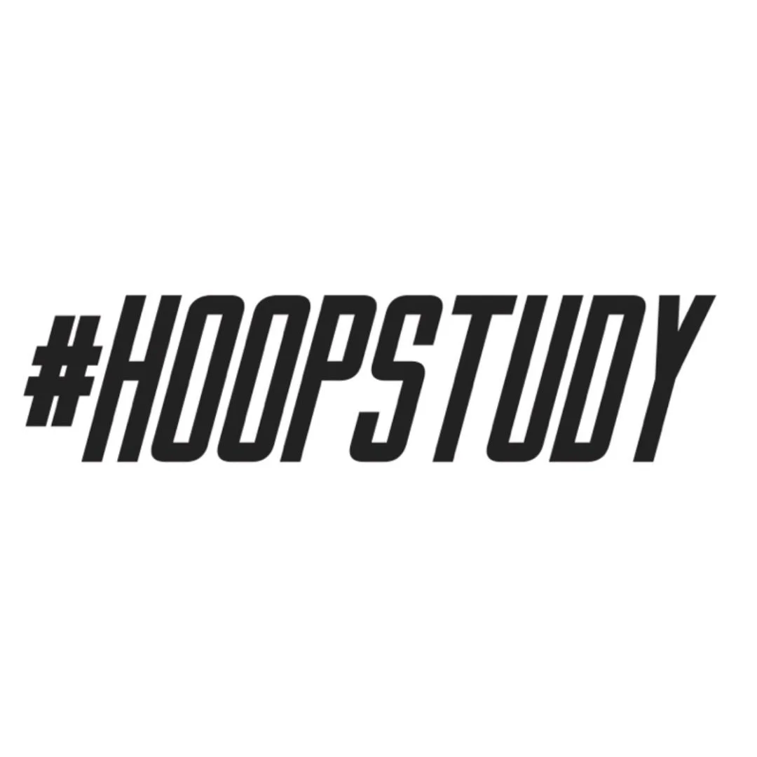 Hashtag #HOOPSTUDY in bold black letters on a white background