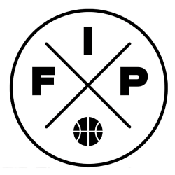 A logo with a circular design, featuring a compass-like cross dividing the circle, with the letters F and P on opposite sides, the letter I at the top, and a basketball graphic at the bottom.