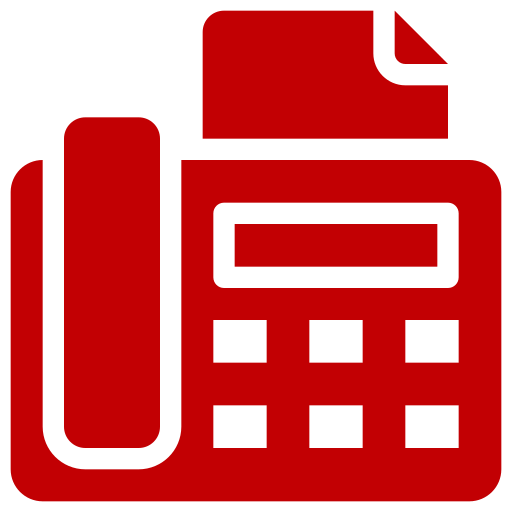 Red rotary telephone icon on a black background.