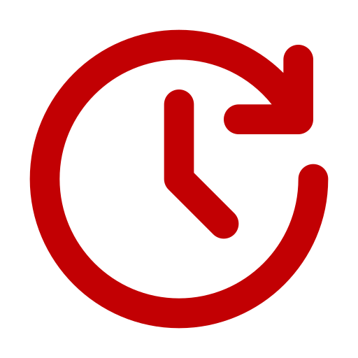 Red clock icon with arrow indicating a timer or deadline.