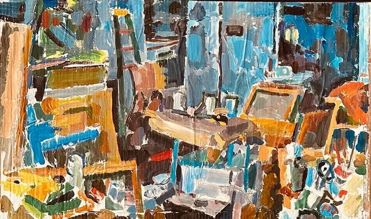 "Studio Sketch", Acrylic on Paper on Board, 22" x 36", 2022