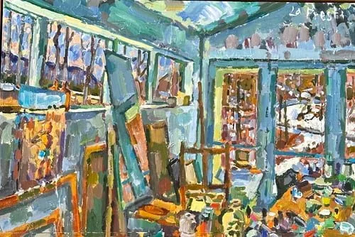 "Studio", Acrylic on Canvas on Board, 27 1/2" x 41", 2019