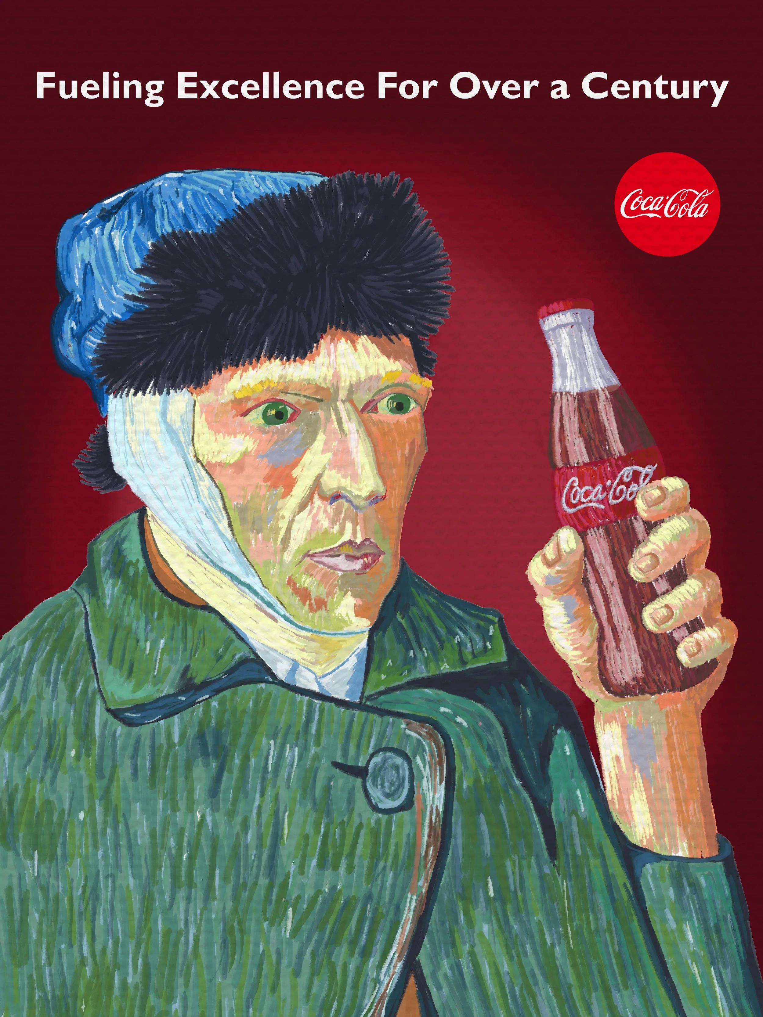 Fueling Excellence
Digital (Mock Ad)
2025
A humorous play on the longevity of Coca-Cola as Van Gogh was alive for the formation of the original formula of the drink.