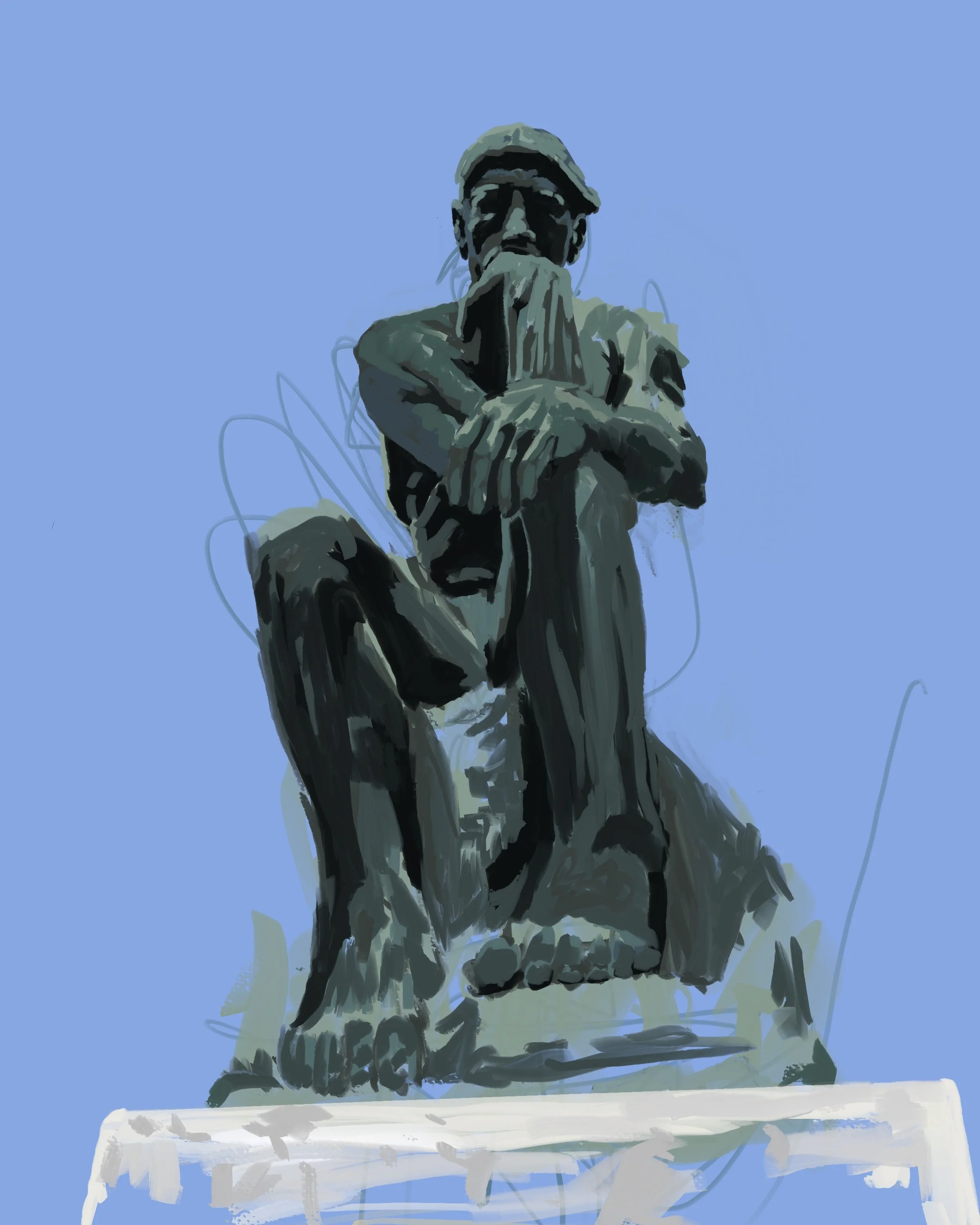 The Thinker 
Digital 
2026 
An energetic illustration of the Thinker to communicate the emotional connotation associated with the sculpture and with the act of deep thought. 