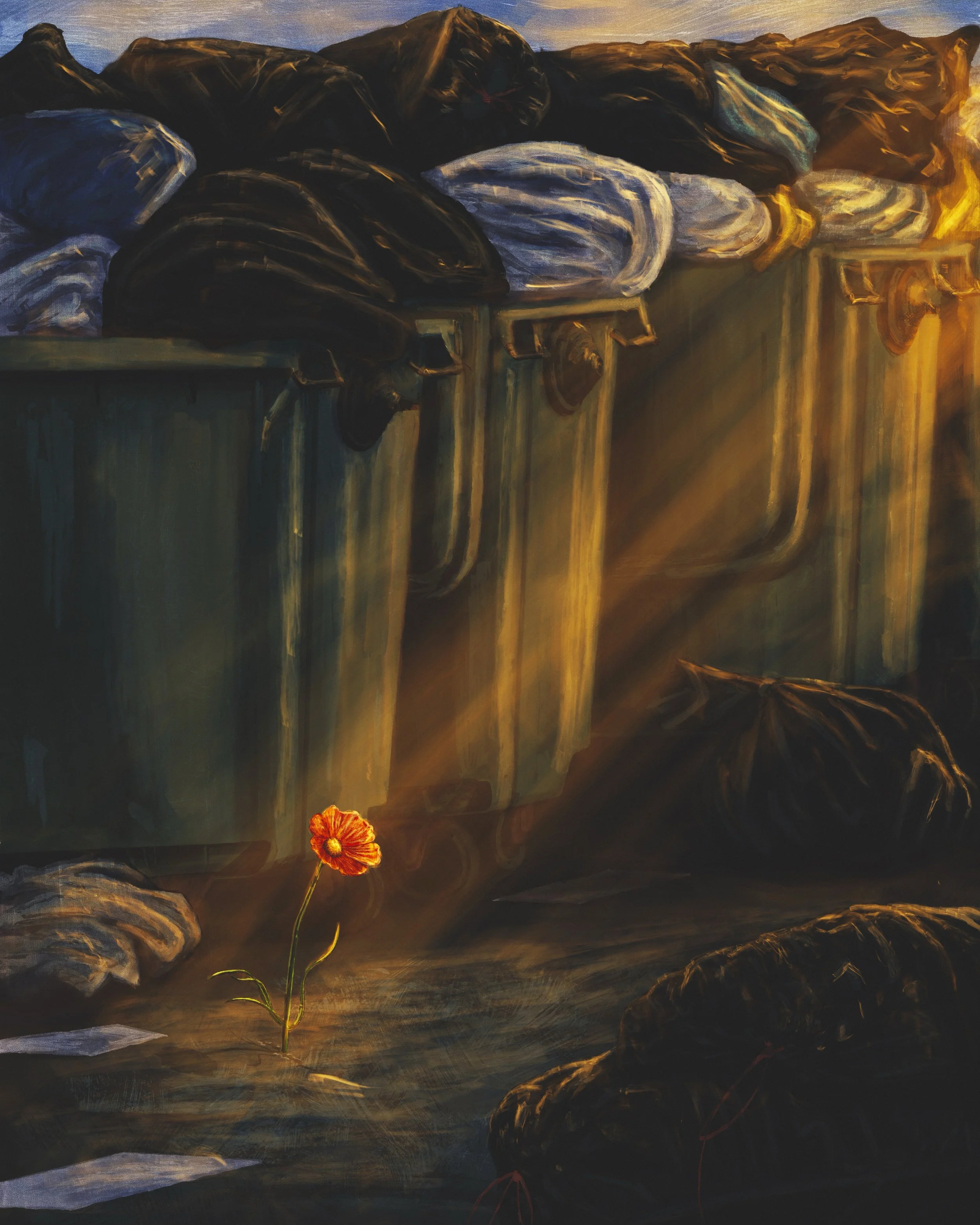 La Dolce Vita 
Digital 
2025 
An illustration of a flower flourishing amongst a pile of trash to symbolize the beauty in the mundane or overcoming circumstances. 