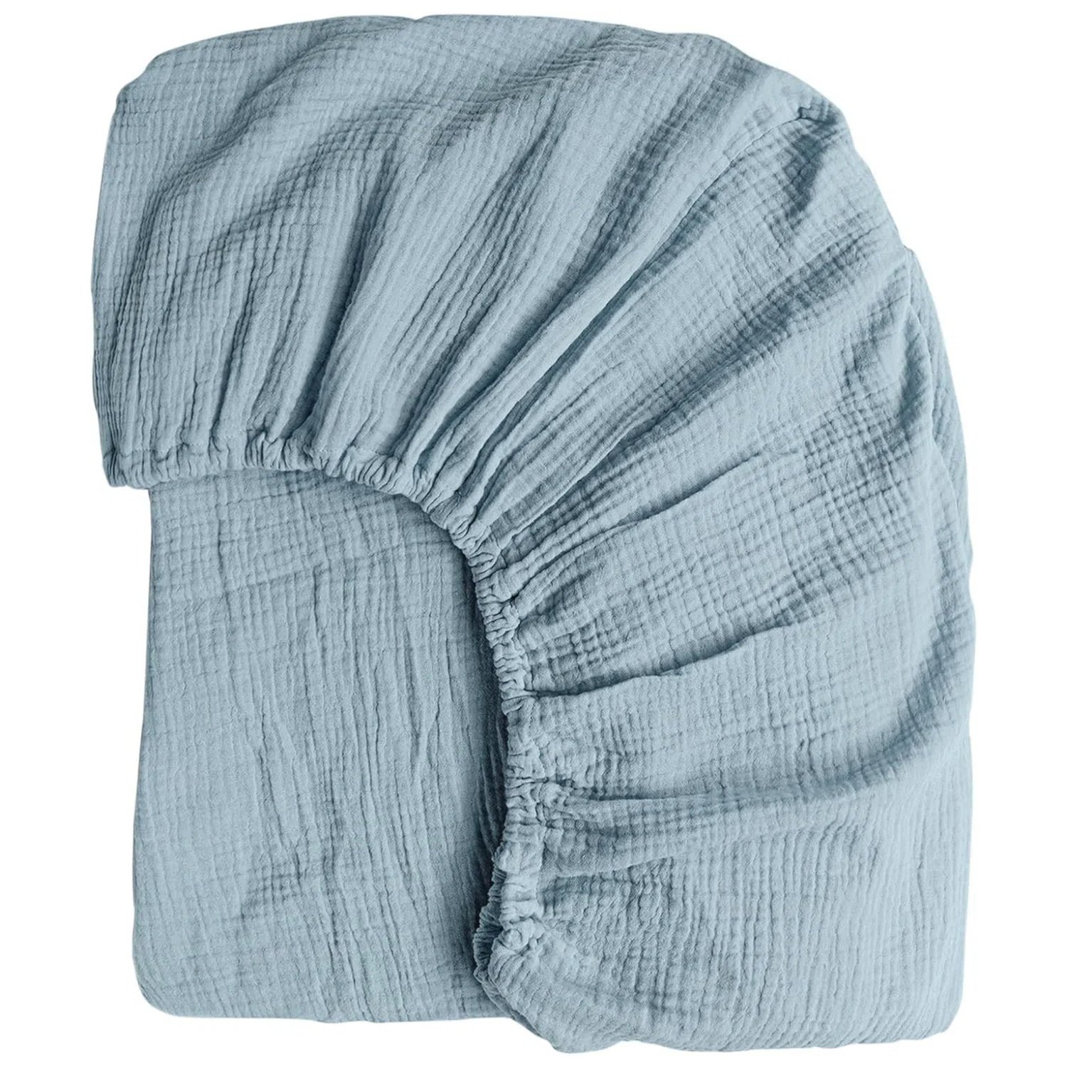 100% Cotton Muslin Fitted Cot Sheet - Misty Blue