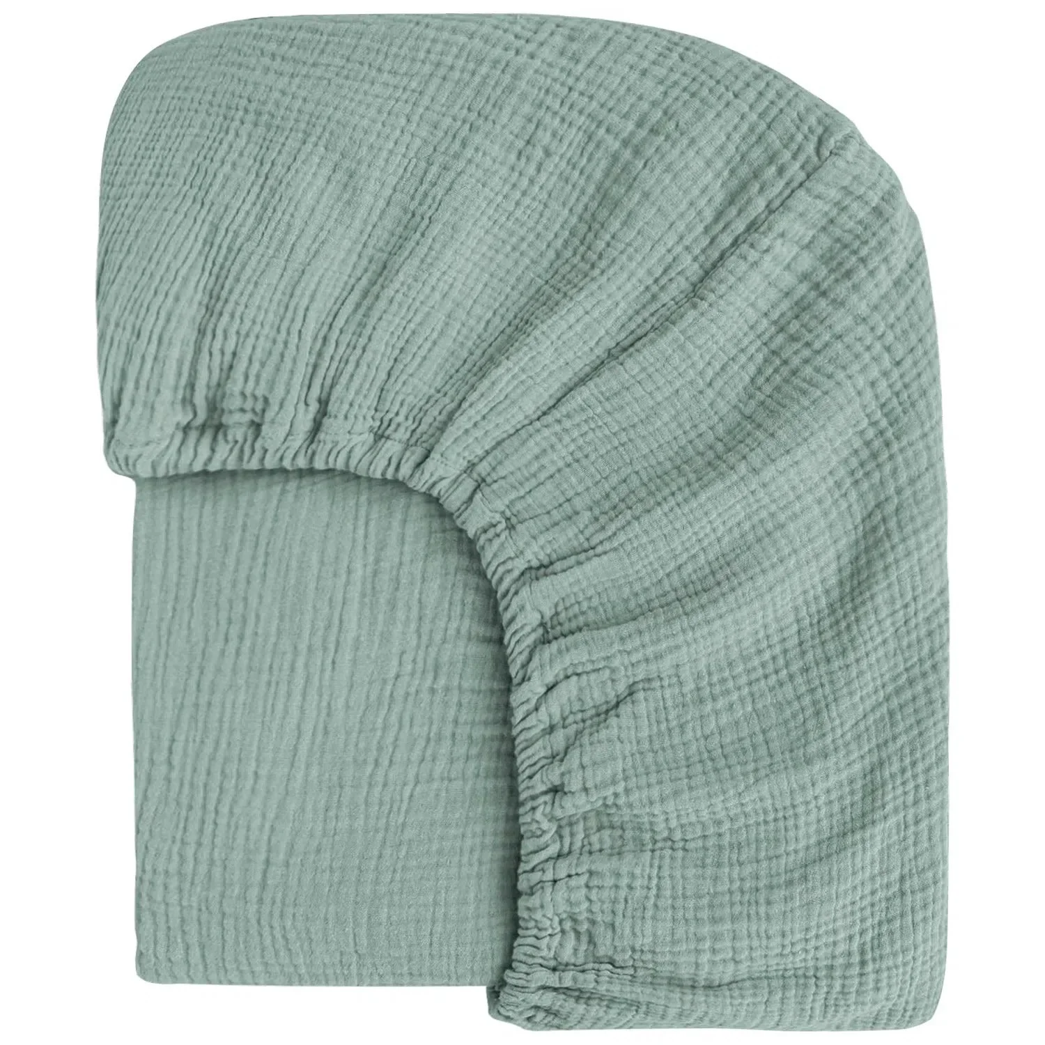 100% Cotton Muslin Fitted Cot Sheet - Sage Green