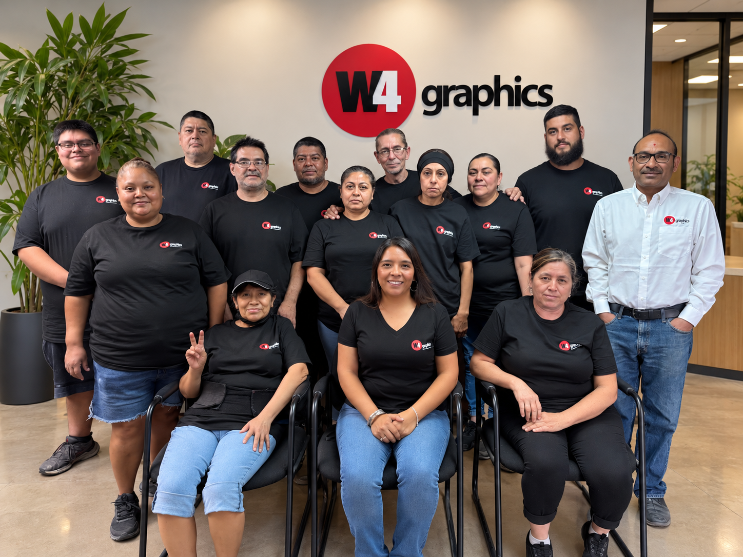 W4 Graphics team gathered in the office