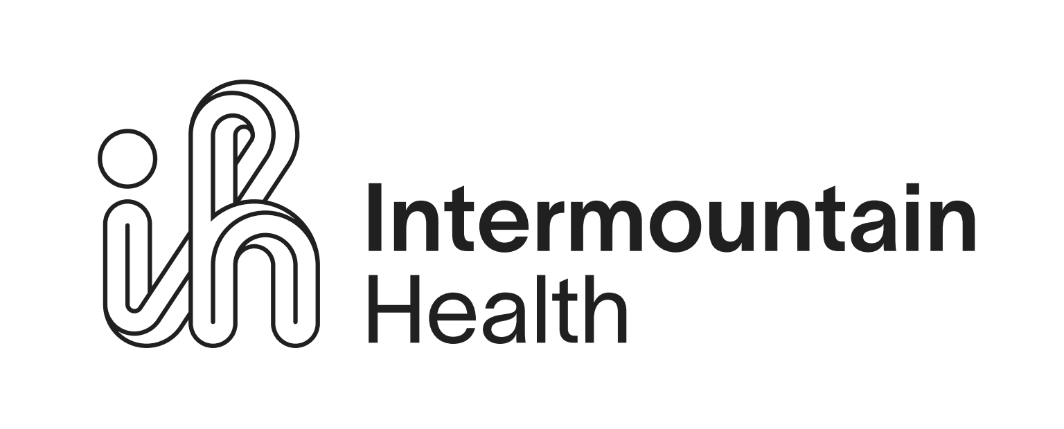 Black and white logo for Intermountain Health, featuring a stylized caduceus symbol next to the text.