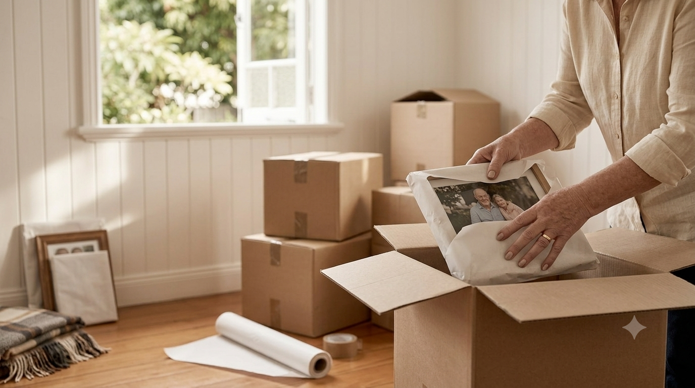 Downsizer sorting through the family home before selling with Ray White Downsizing