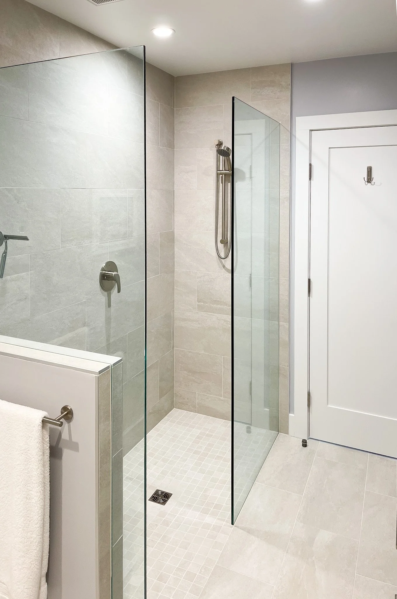 Curbless Shower Taupe Bathroom Remodel