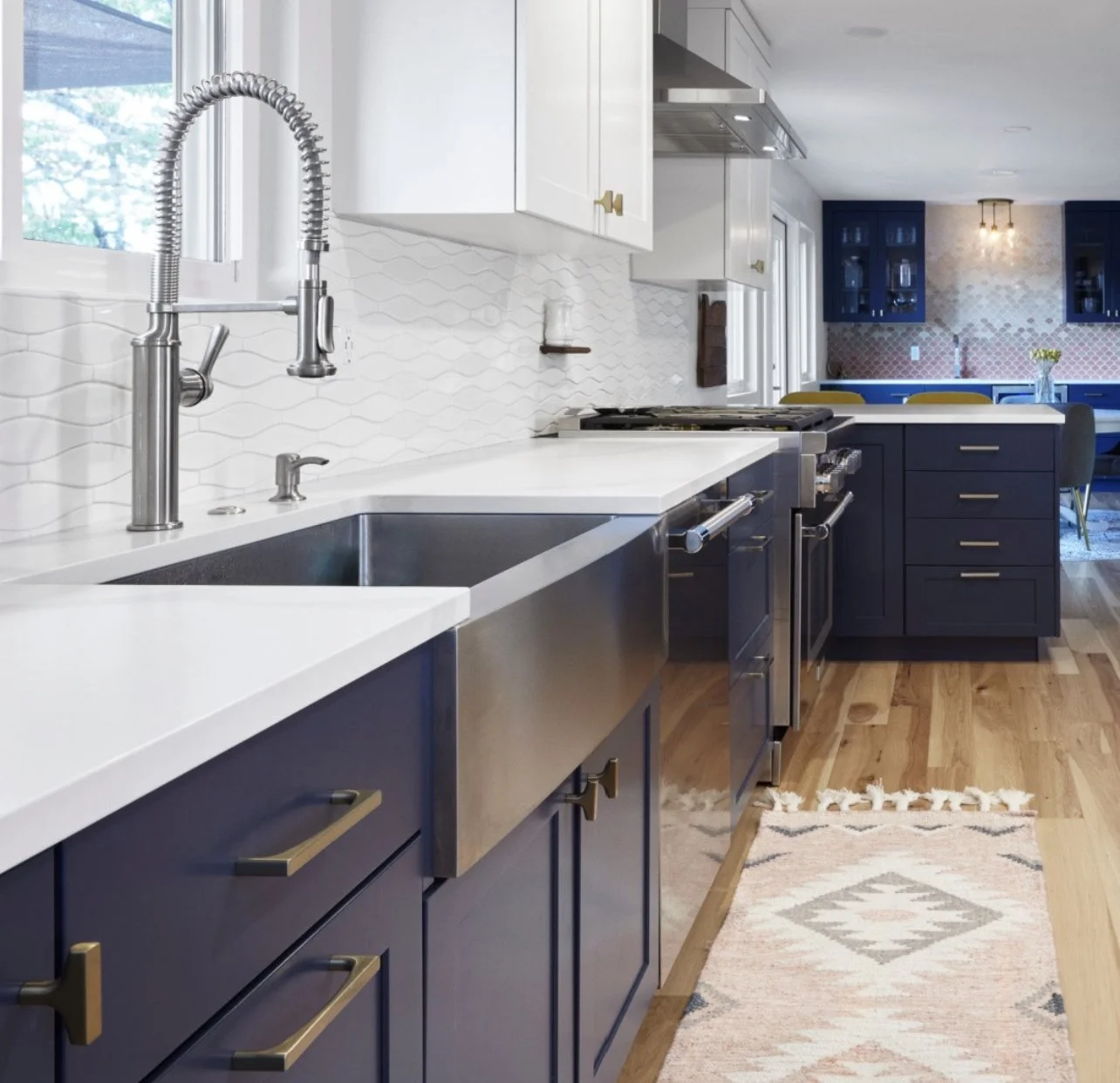 Modern Coastal Kitchen with Brass Hardware