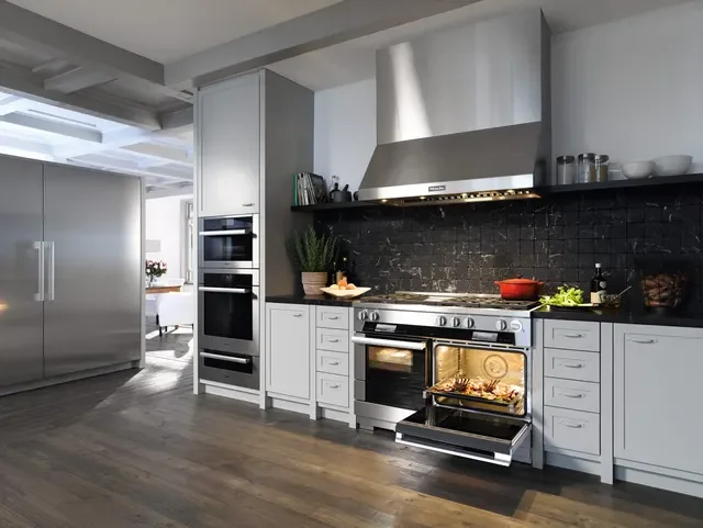 Modern kitchen with stainless steel appliances and contemporary cabinetry