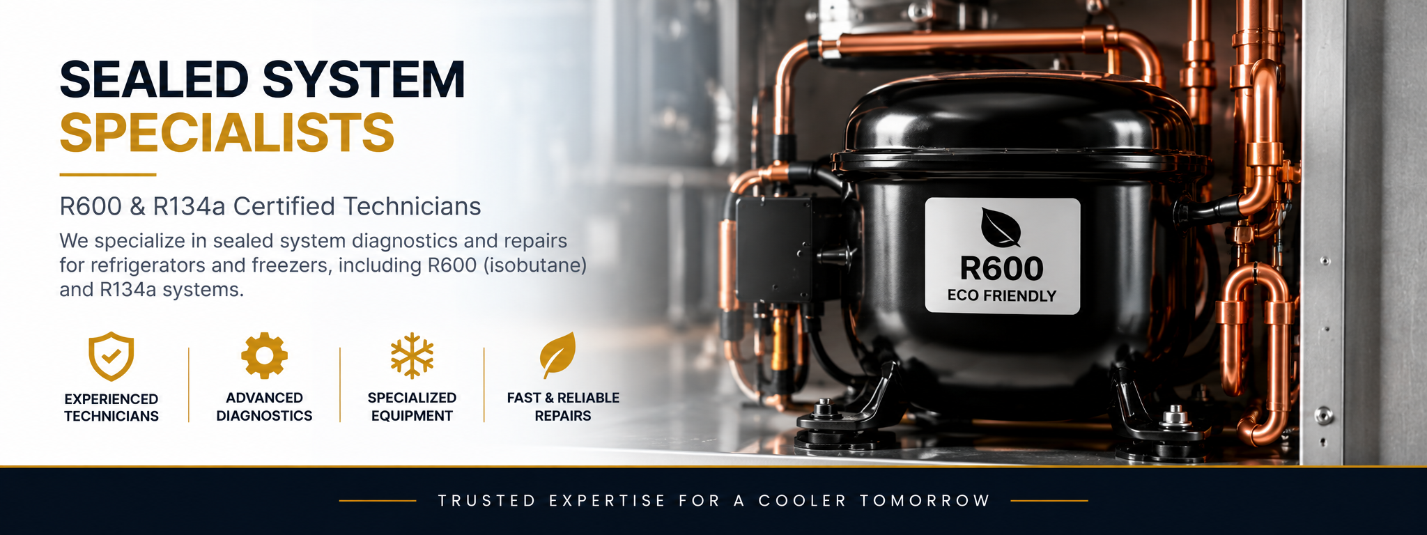 Brandsmart Appliance Repair, seal system refrigeration service for R-600A and R-134A refrigerators