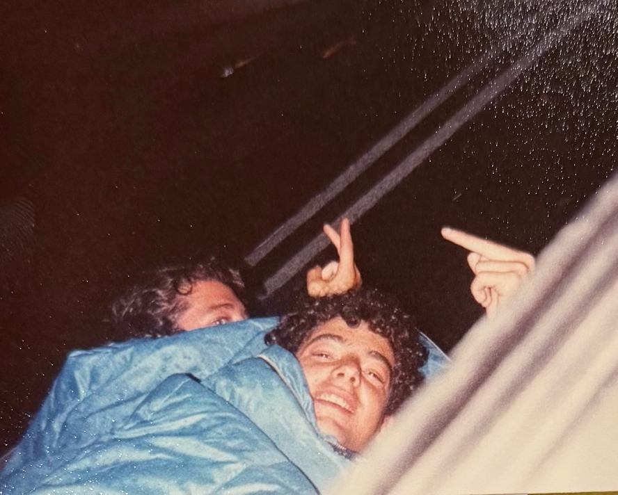 Jeff and I about to sleep in a parking space