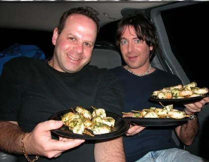 Gil and I stealing food from the free buffet at the Playboy Mansion