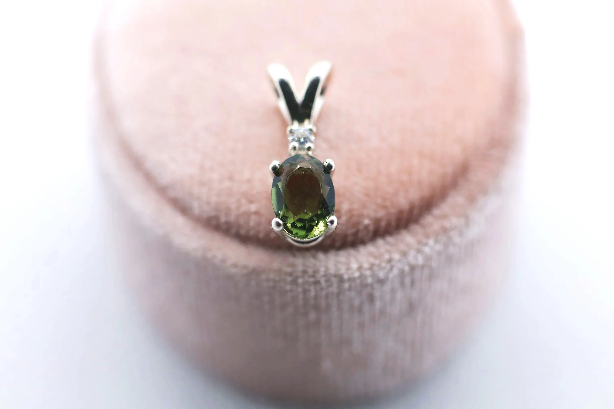 Moldavite & Moissanite Sterling Silver Pendant