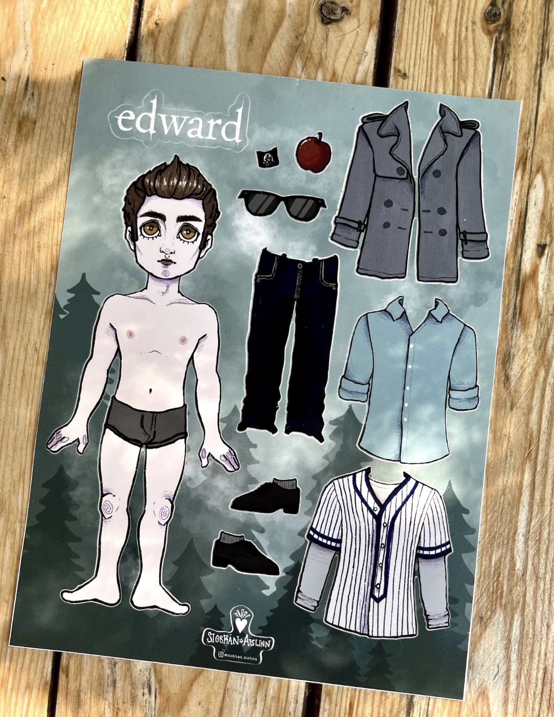 edward cullen dress up doll sticker sheet - 6 x 8