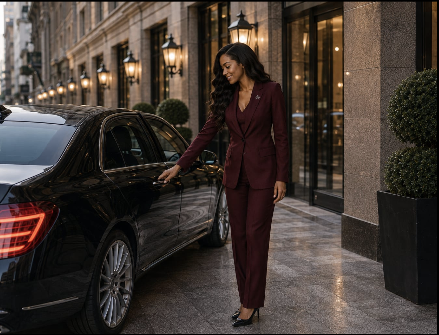 Sage Charisma talent handler providing VIP arrival and ground transportation support at a luxury hotel.