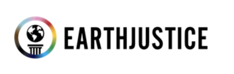 EarthJustice logo with a globe inside a rainbow-colored circle and the word 'EARTHJUSTICE' to the right.