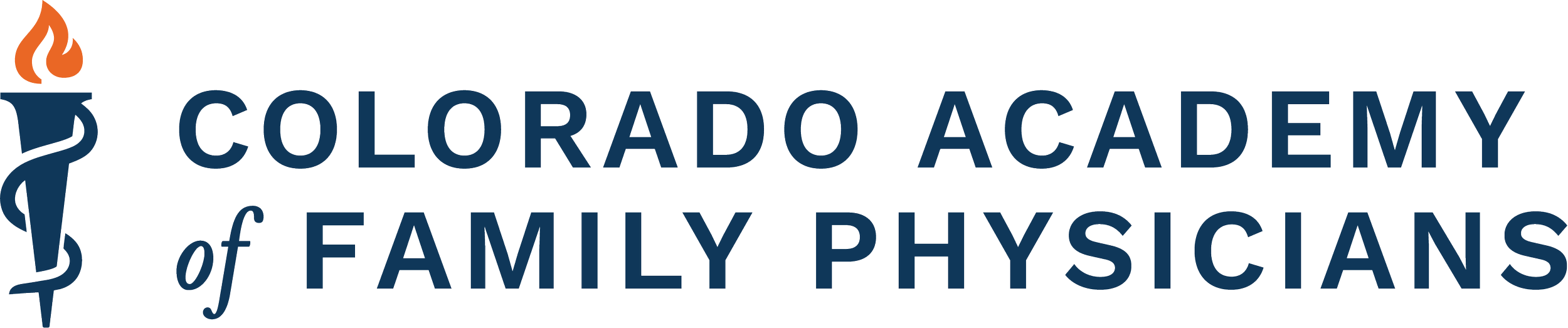 Logo of Colorado Academy of Family Physicians featuring a stylized torch.