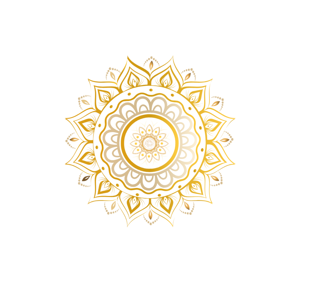 Colorful ornate mandala with intricate patterns, primarily in gold, orange, yellow, green, and red, radiating symmetric design.