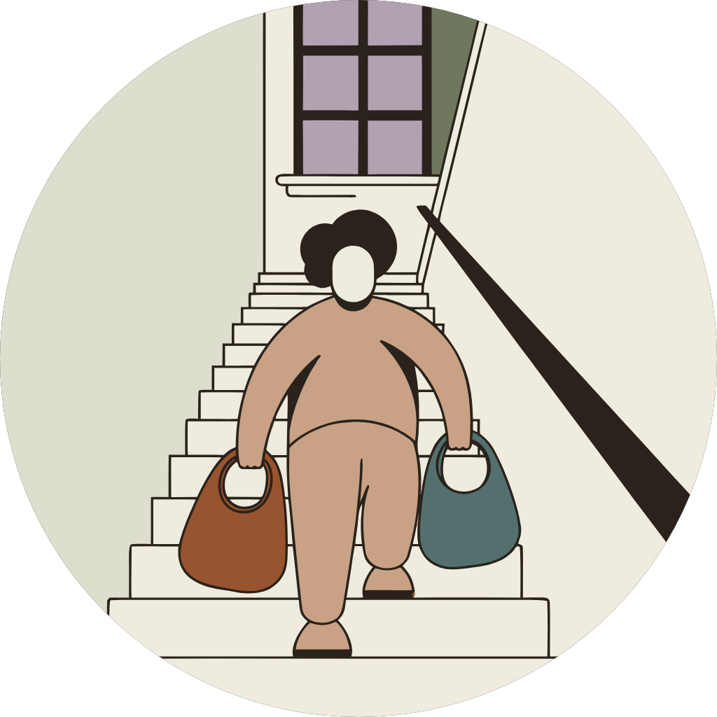 Illustration: a person climbing stairs with both arms full