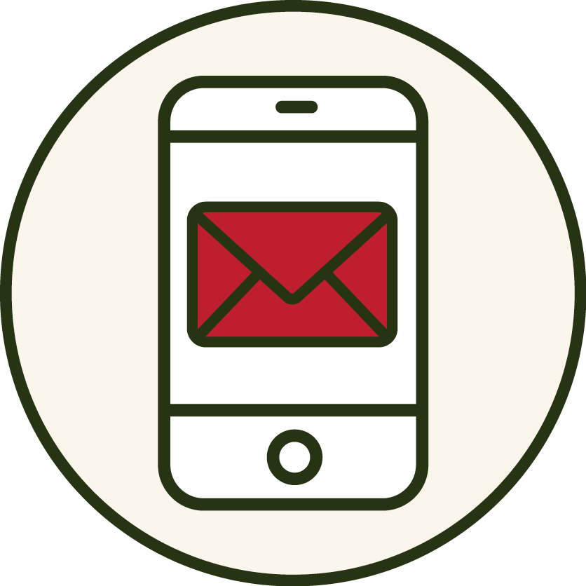 A smartphone with a red email envelope icon on its screen, indicating an email or message notification.