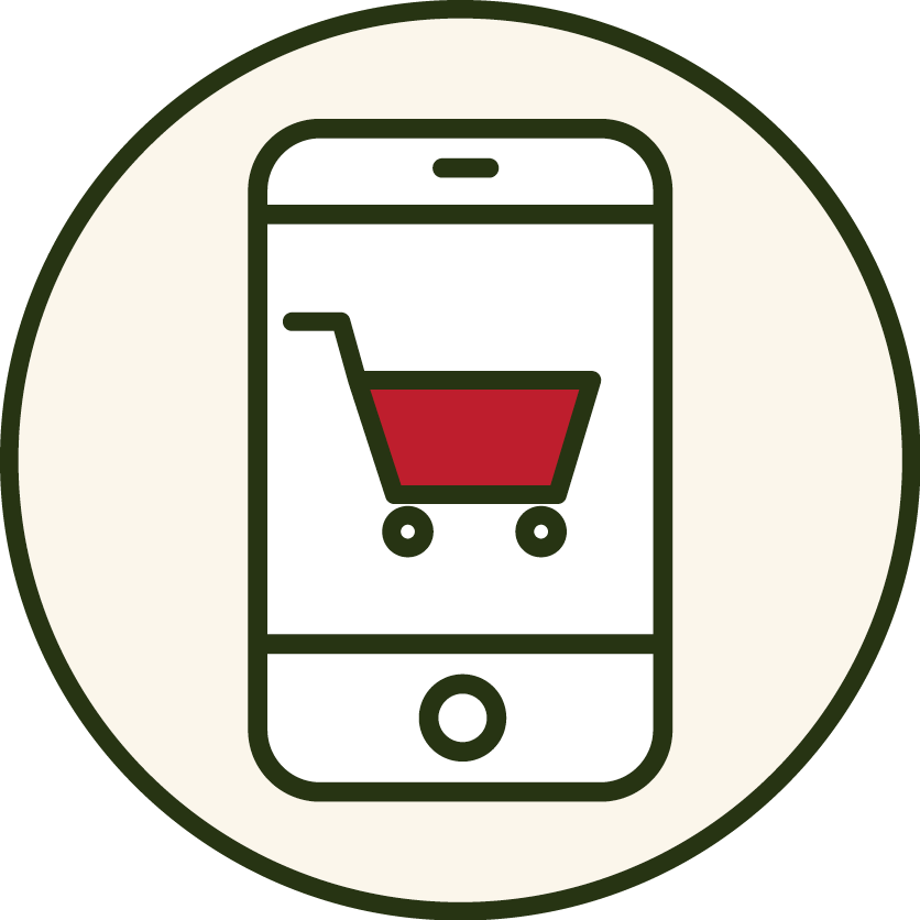 Smartphone with a shopping cart icon on the screen.