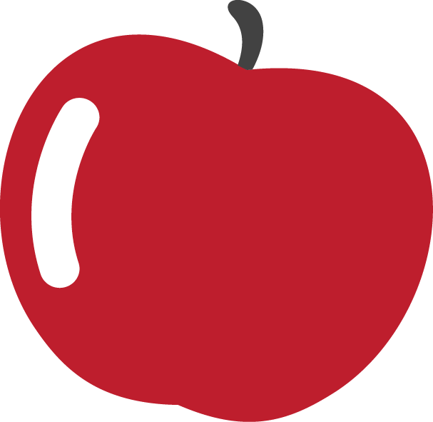 Digital illustration of a red apple with a black stem and a white highlight on the left side.