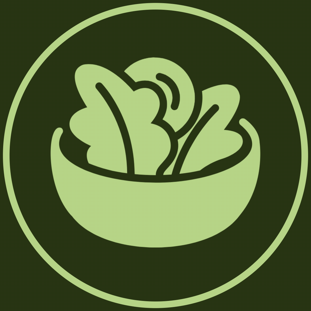 Simplified green icon of a bowl of leafy salad.