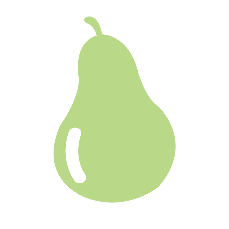 Simple illustration of a green pear with a small stem on top.