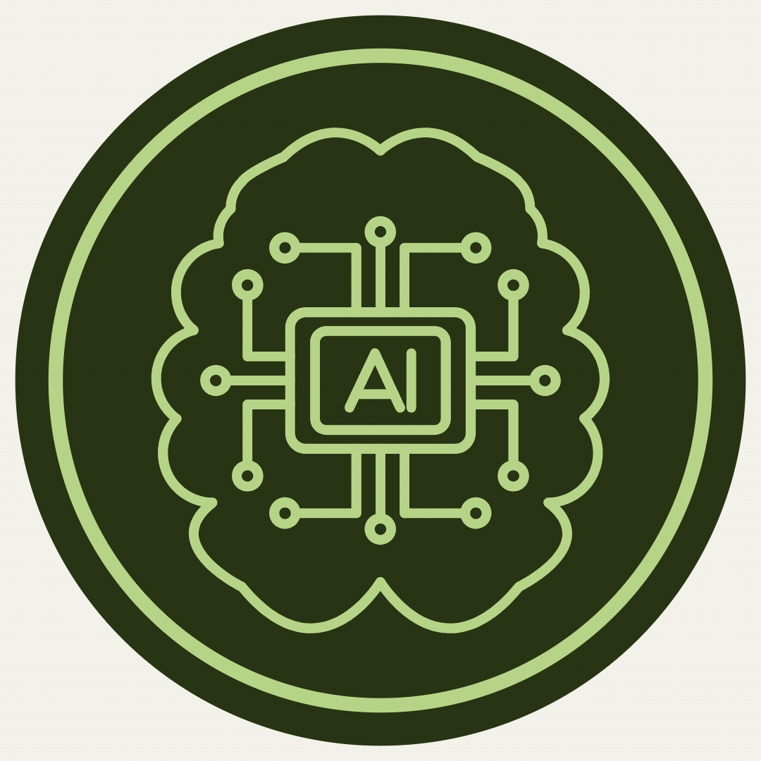 Digital graphic of a AI chip with circuitry design inside a brain outline, featuring the text 'AI' at the center.