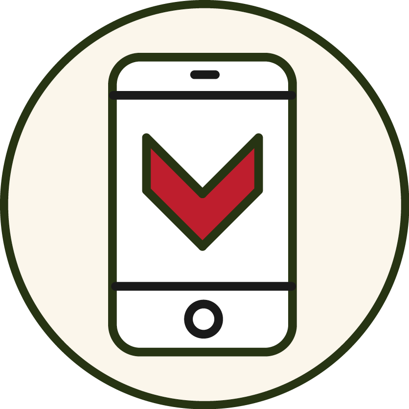Smartphone screen displaying a red downward arrow on a white background.