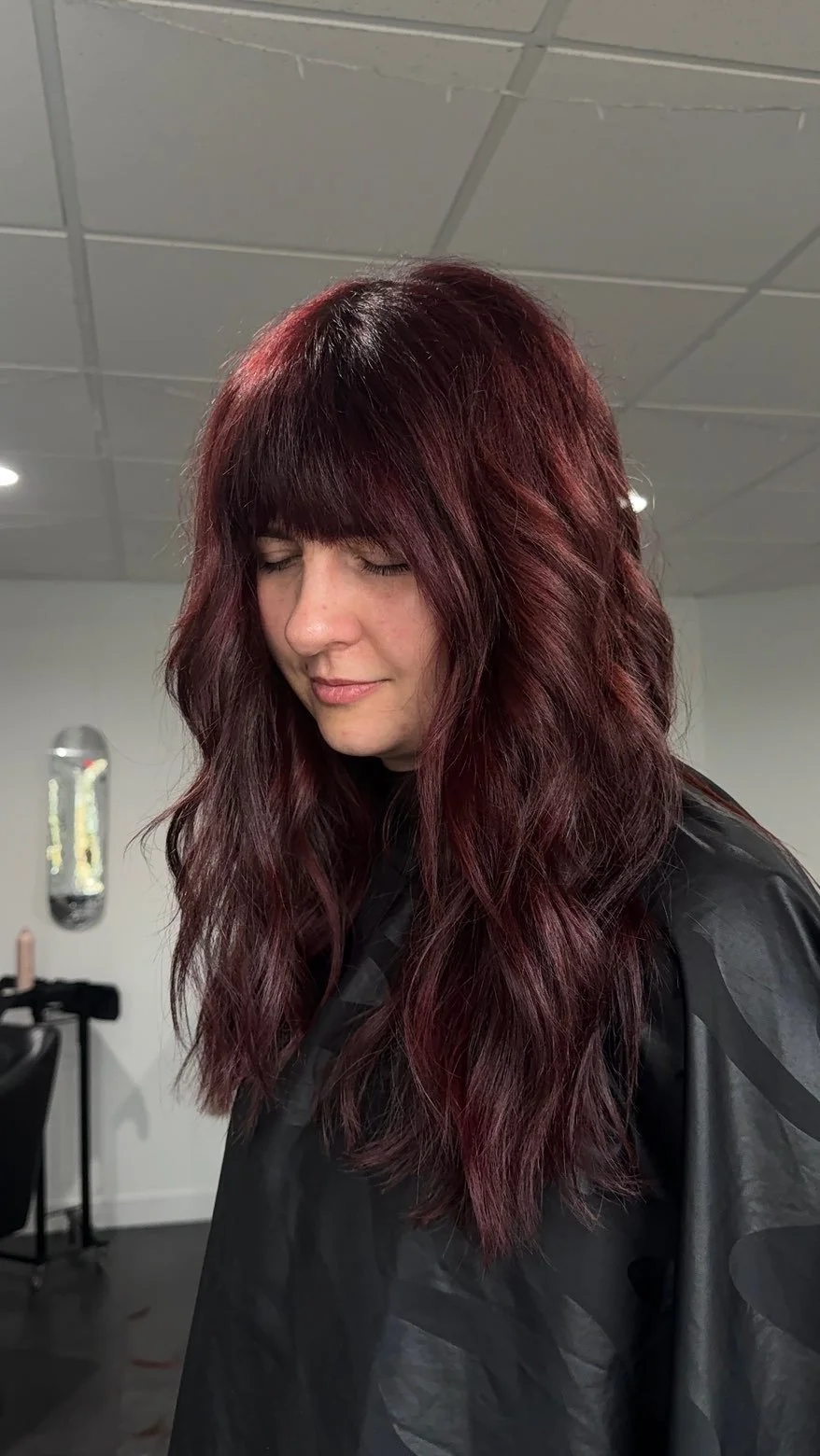 Burgundy hair done by Brookelynn.